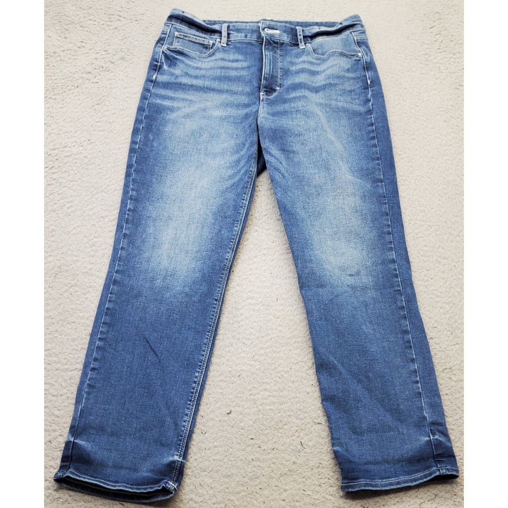 WHBM Jeans Womens 10 Blue Denim Whiskered High‎ Waisted Streetwear Straight Leg